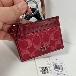 NWT Coach Mini Skinny Id Case In Signature Denim CDN29 denim/Silver/True Red